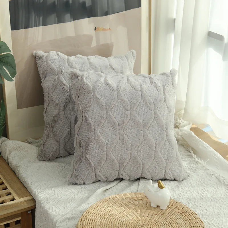 1pc Diamond pattern Luxury Faux Fur Throw Pillow Cover, Deluxe Decorative Plush PillowCase, home decoration 18*18inch